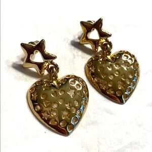 Gold heart shaped pierced earrings drop dangles